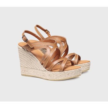 [해외] [TONIPONS - OLIMPIA] 토니폰즈 에스파듀 가죽 웨지 힐 스트랩 샌들 카멜