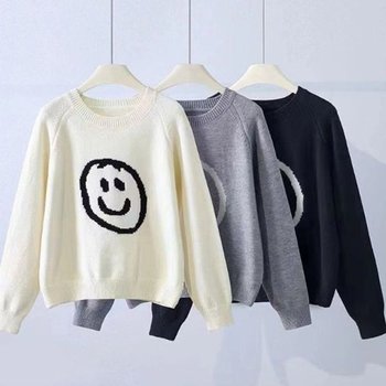 지오벤처스 니트 스마일 오노마 가디건 여성 반 라운드넥  긴팔  니트  스마일  여성