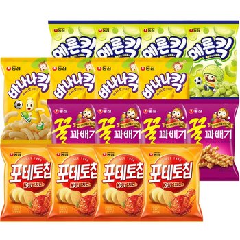 포테토칩양념치킨맛4봉+꿀꽈배기4봉+바나나킥4봉+메론킥4봉