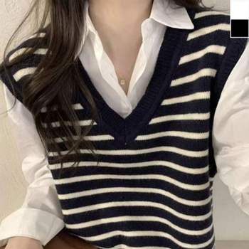 브이넥 OG90VK99 여성 추천 스트라이프 조끼 1P 간절기 패션 베