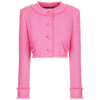 돌체앤가바나 라운드 넥 트위드 크롭 재킷 F26X8TFMMHN