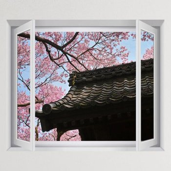 아트박스/꾸밈 iy884-벚꽃드리워진기와집_창문그림액자(중형)