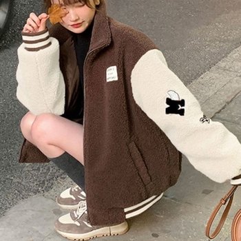러블리 여성 소매 배색 뽀글이 후리스 점퍼_20285953_667501