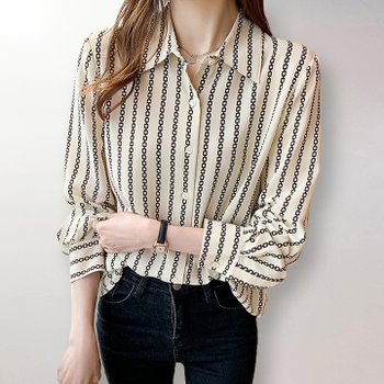 [~77까지]바인트 허니문 체인패턴 긴팔 블라우스