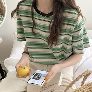 여성 AU34UN91 데일리룩 편안한 루즈핏 단가라 라운드 티셔츠