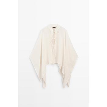[해외] 마시모두띠 버튼 여밈 스탠드 칼라 린넨 케이프 GEBROCHEN WEISS 6356814