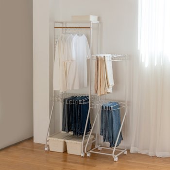 손쉽게 정리하는 올인원 멀티 옷걸이 행거 2단 /이동식 철제 드레스룸 행거