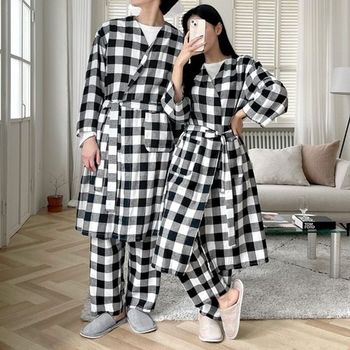 Set Gimo Big Check Robe + Wide Pants - 커플룩