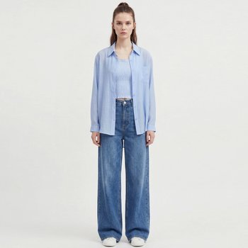 [샵앤] 여성 여름 끈나시 스모킹 탑 반시스루 블라우스 세트 SHA-WSET-21161-블루