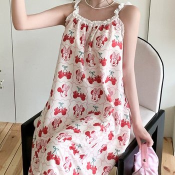 [디작소] 여성 체리 마우스 프릴 파자마 나시원피스
