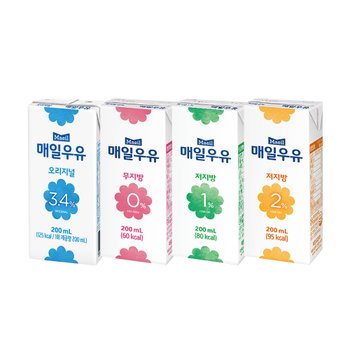 매일 멸균우유 3종 오리지널/저지방 1%/0%/무지방 200ml 72팩(24팩 3박스)/매일우유