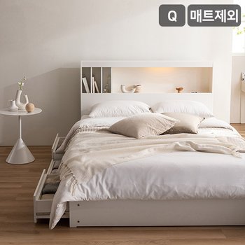 SAMICK클로드 책장형 LED 4단 수납 침대(매트제외-퀸)