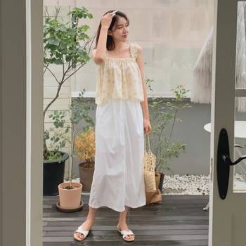 여성 네이미 뒷밴딩 핀턱 A라인 롱 스커트