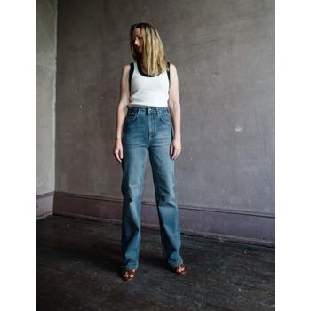 하이 라이즈 스트레이트 레그 청바지 블루 124160076