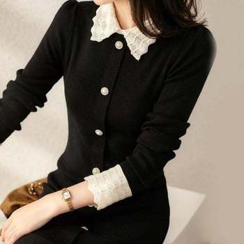 모노무드 은플레이스 20대원피스 레이스카라 소매끝 포인트 실버 예쁜원피