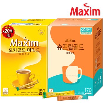 동서식품 맥심 커피믹스 2종 세트 (모카골드 200T(180T+20T)+슈프림골드 170T(150T+20T)) /인스턴트믹스커피/이나영커피/박서준커피
