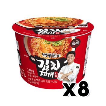 빽쿡 백종원의 김치찌개라면 큰컵사발면 140g x 8개