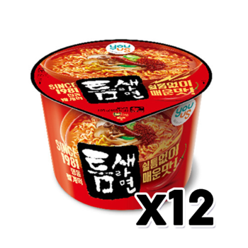 유어스 틈새라면 컵라면 매운맛 큰컵 105g x 12개