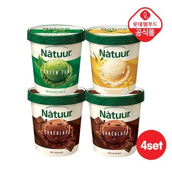 [롯데 나뚜루] 파인트 474ml 4개 세트 (초코 2+녹차 1+바닐라 1)