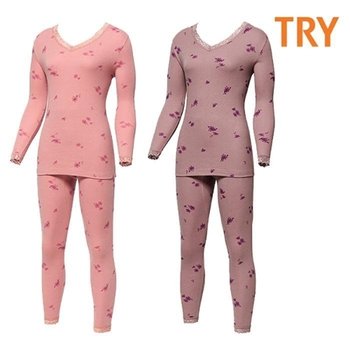 트라이 면100 레이스날염 양면 여성내복 여자내의세트