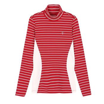 여성 배색 스트라이프 터틀넥 티셔츠  L183TS650P _P314025936