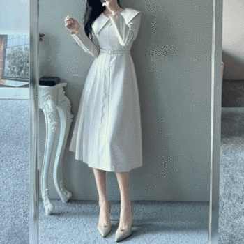 바프렌 벨트세트 박카라 진주 사이드 플리츠 미디 A라인 훌 플레어 봄 원피스 2CO.._P354371249