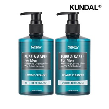 쿤달 퓨어 앤 세이프 쿨링 남성청결제 허브베르가못 300ml x2개