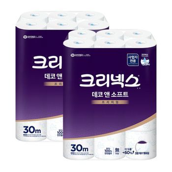 크리넥스 데코앤소프트 3겹 두루마리 휴지 화장지 30m 24롤 2팩 45178..