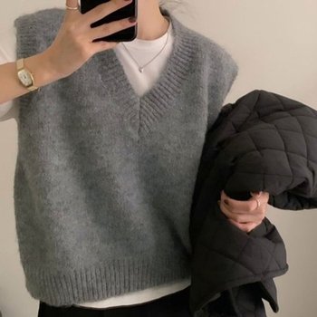 데일리룩 봄옷 여성의류 브이넥 조끼 여자 캐시미어 슬림핏 베스...