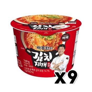 빽쿡 백종원의 김치찌개라면 큰컵사발면 140g x 9개