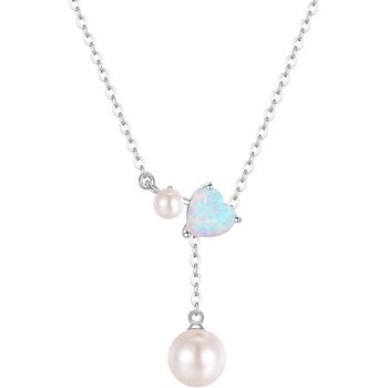 [해외] FANCIME 목걸이 진주 천연 7.5 8mm 4 4.5mm 2개 세트 담수 12개월 탄생석 하트 모티브 Y자형 길