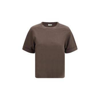 [해외] 브루넬로 쿠치넬리 M0T81BZ100 DARK BROWN Cotton T Shirt with jewel embellishment