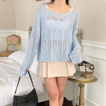 루즈핏 솔리드 니트 온나핏 노르딕니트 오프숄더 (WFK4QUP)