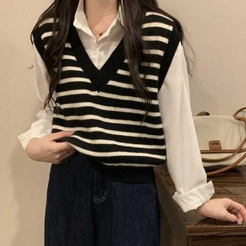 [MEN60252_61_61]룩 간절기 브이넥 니트 베스트 조끼