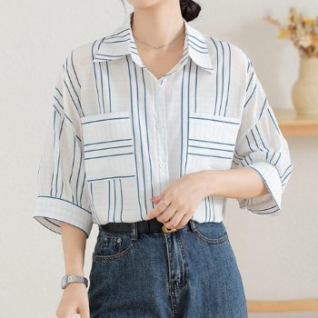 플로렌 / 아피니 더블 포켓 스트라이프 5부 셔츠 BA40558