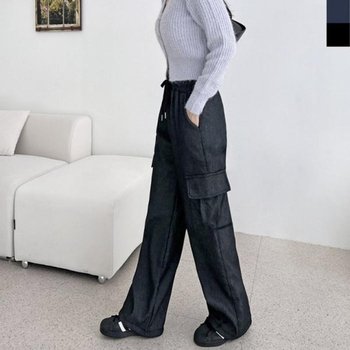 B186W 스트링 데님 기모 카고 GAA 웜 팬츠 HD 기모안감 겨울 여자 여자데님팬츠 여