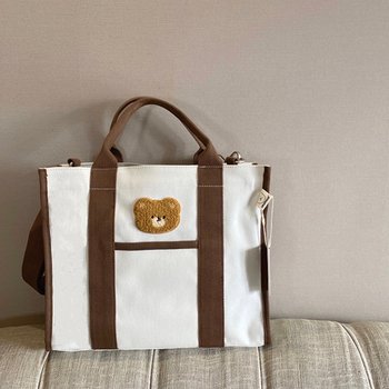 사이온 귀여운 곰돌이 포인트 캔버스 핸드 토트백 에코토트백 에코백
