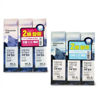 애경 YQIO5640 2080 퓨어플러스 히말라야 크리스탈 솔트 치약 120gX3개입 민트향