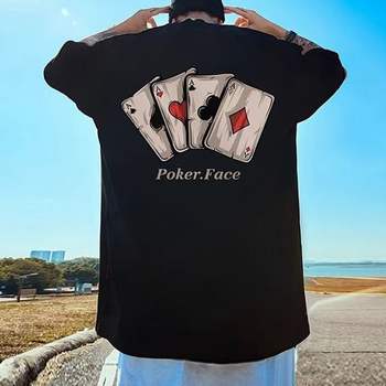 남성 반티 포커 프린팅 반팔티 베이직 여행티셔츠 머슬핏카라티