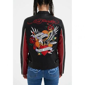 [해외] Ed Hardy 에드 하디 여성용 브레이브 하트 스테이 트루 모터크로스 - 인조 가죽 재킷 검정 76189