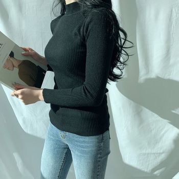 여성 겨울 도톰한 골지 반폴라 니트티셔츠