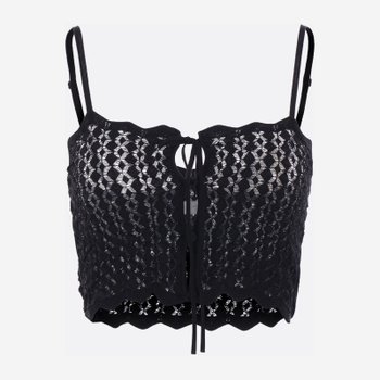 [해외배송] 생로랑 블랙 포인텔 니트 프론트 보우 디테일 크롭 탑 817777 Y76VX1000