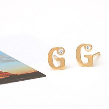 14K 435IDN14 금 알파벳 G 골드 스터드 귀걸이