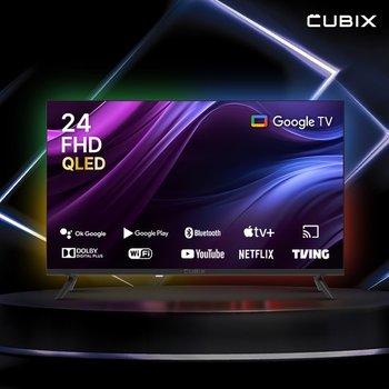 큐빅스 FHD QLED 24인치 TV 모니터 구글 스마트 티비 블랙에디션 넷플릭스 유튜브 캠핑 카라반