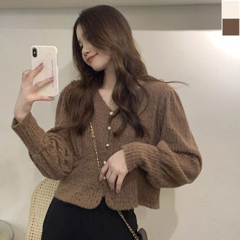 여자 EINI2003 시크한 시보리 스타일 퍼프 가디건 1P 고품질 간절기 아