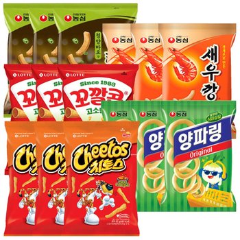 과자모음 5종 15봉(먹태깡3봉+새우깡3봉+꼬깔콘3봉+양파링3봉+치토스3봉)