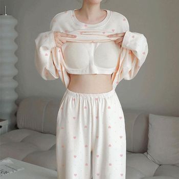 캡내장 플러스하트 파자마세트 가을잠옷 홈캉스 원피스 여성