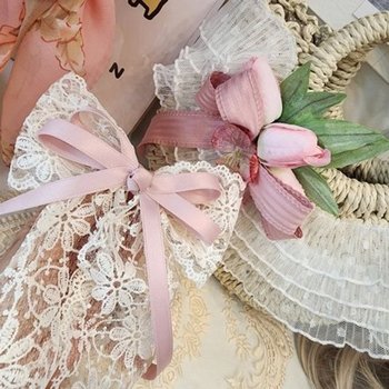 엄마핀 꽃핀 레이스 자동 왕리본 핑크 학생 헤어핀 여성핀 여친선물 레이스삔 작은선물