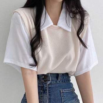 여름 대학생 캐주얼 반팔 카라 필수템 티셔츠 페이크