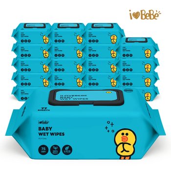 레이온100% 75g 라인프렌즈 샐리 77매 20팩 캡형 아기물티슈